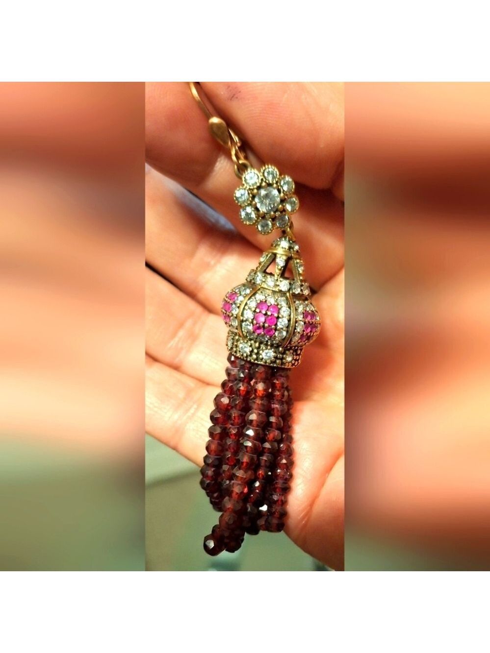 Ruby and Garnet Turkish Tassel earrings with CZ's